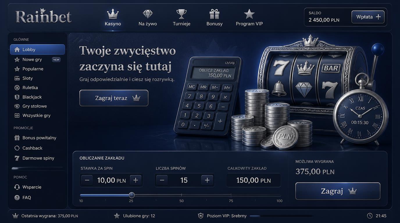 kalkulator z monetami PLN i symbolem zakładu w tle