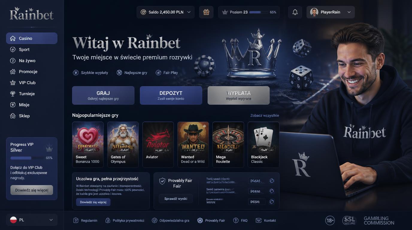Menu kasyna z wyraźnymi przyciskami i elementem provably fair